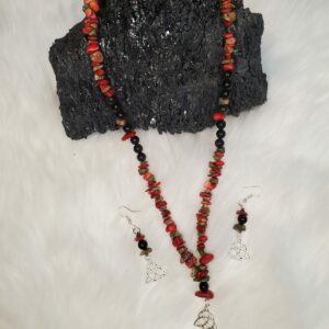 Parure en Corail, Unakite et Obsidienne dorée