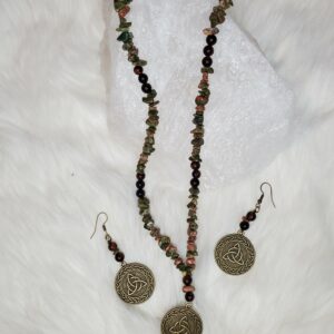 Parure en Unakite, Œil de Taureau et Triquetra