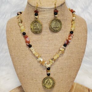 Parure en Opale jaune, Tourmaline noire et Cornaline