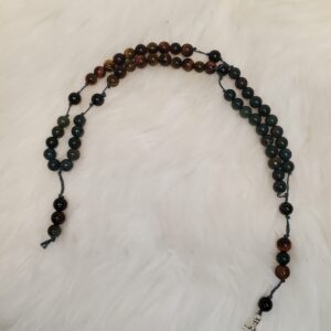 Chapelet en Œil de Tigre/Taureau, Héliotrope Sanguine et Tourmaline noire